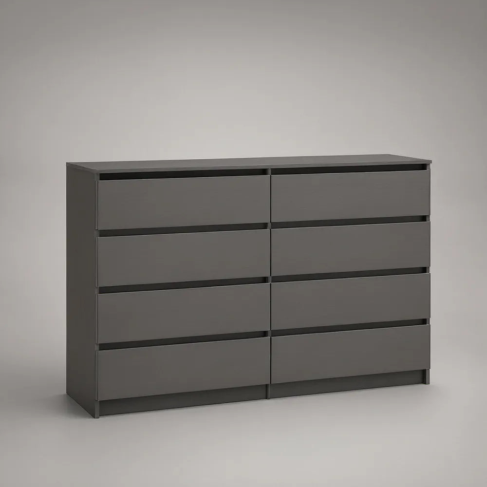 Grafitowa komoda 8-szufladowa z płyty laminowanej 120 x 40 x 80 cm