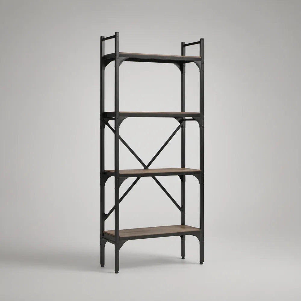 Regał stalowy z 4 półkami MDF 80 x 35 x 180 cm brązowo-czarny