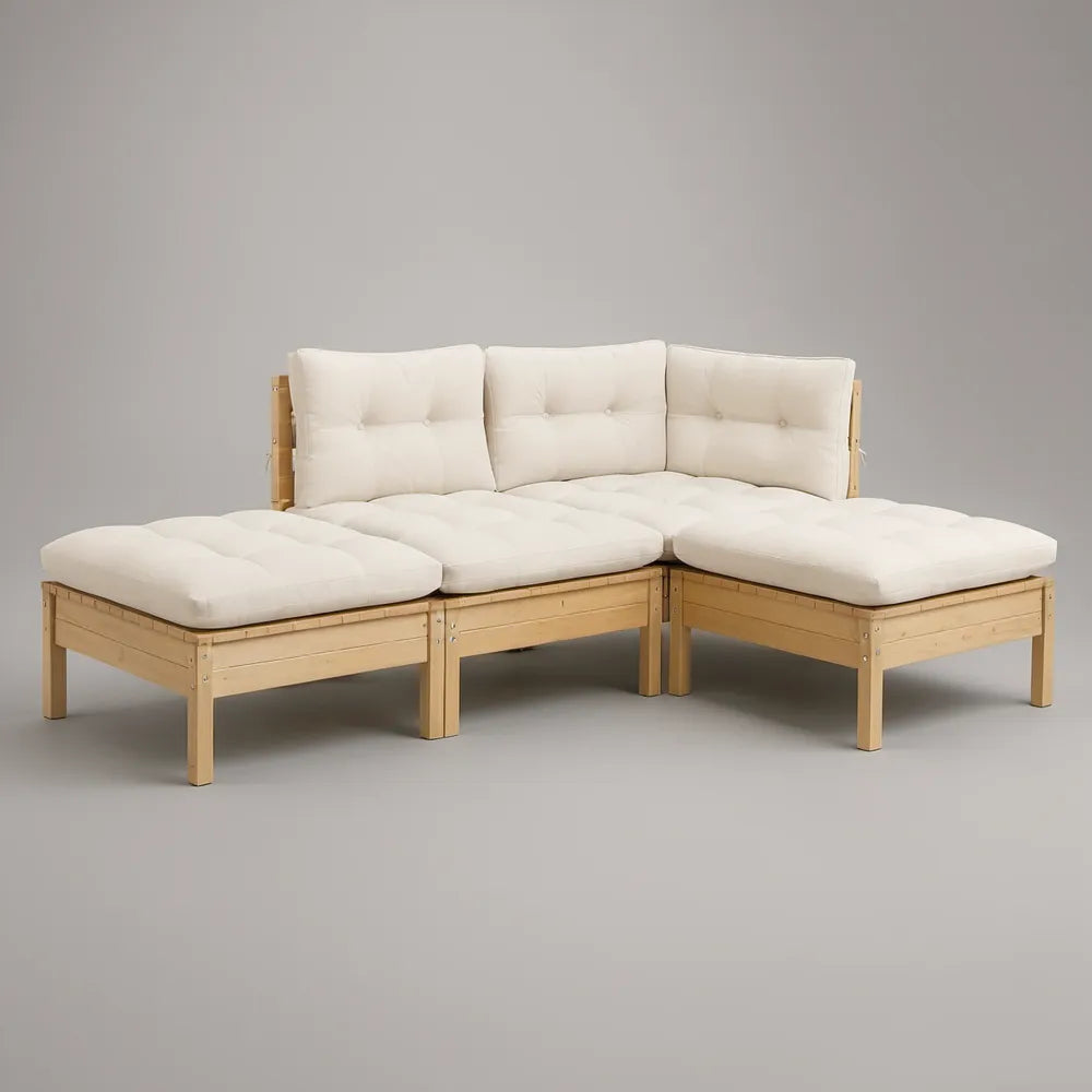 Narożna sofa 3-częściowa z litego bambusa naturalna/kremowa 210 × 140 × 70 cm