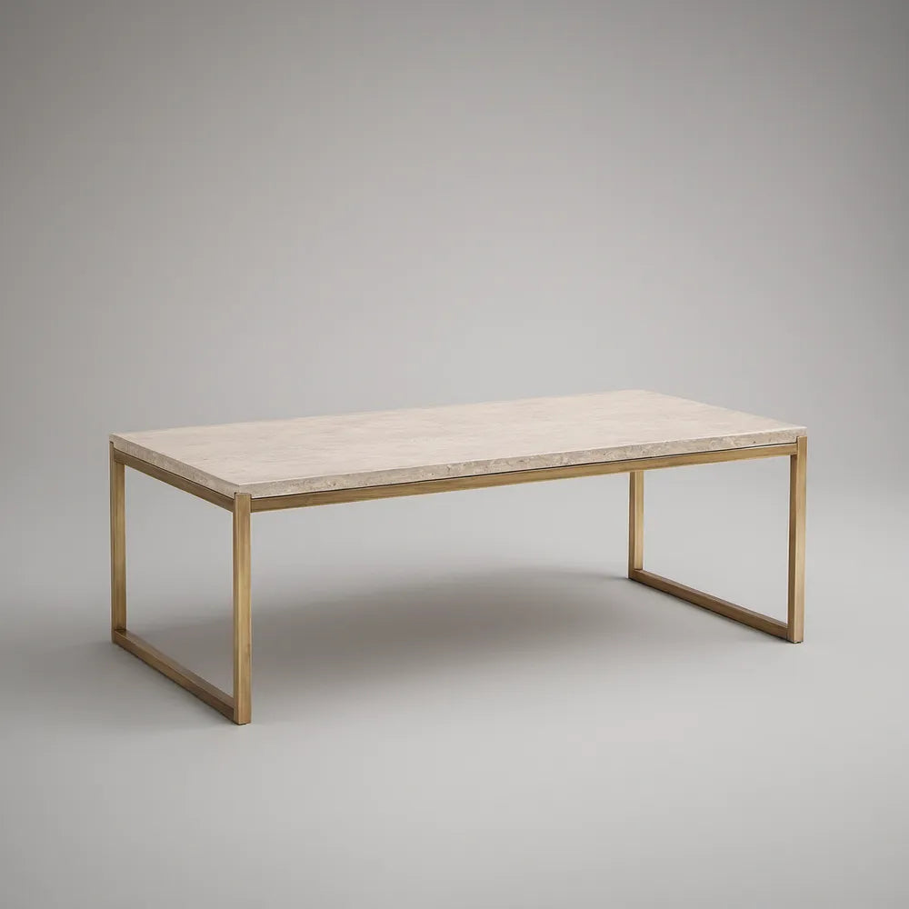 Prostokątny stolik kawowy 100 x 60 x 40 cm ze spiekiem kwarcowym i złotą stalą nierdzewną