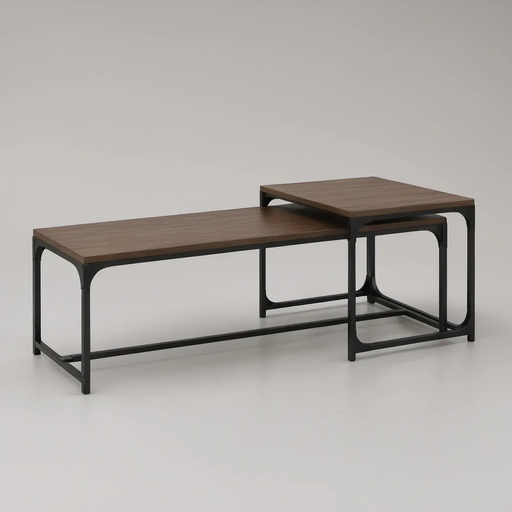 Zestaw 2 prostokątnych stolików kawowych MDF 120 x 60 x 45 cm i 60 x 60 x 55 cm Orzechowy/Czarny