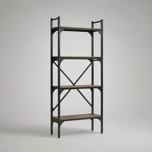 Regał stalowy z 4 półkami MDF 80 x 35 x 180 cm brązowo-czarny