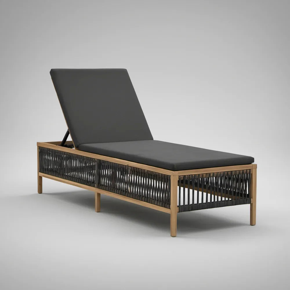 Regulowany leżak ogrodowy z drewna akacjowego 200 x 70 x 32 cm naturalny/czarny