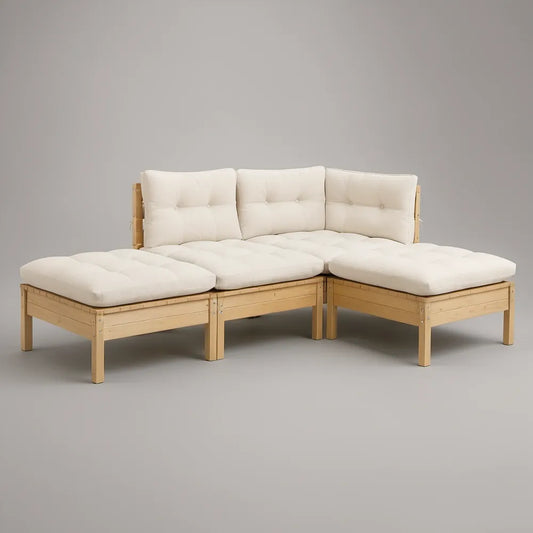 Narożna sofa 3-częściowa z litego bambusa naturalna/kremowa 210 × 140 × 70 cm