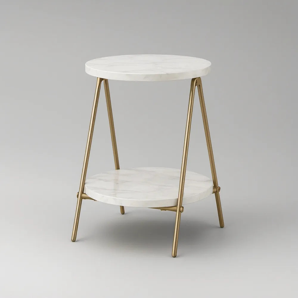 Okrągły stolik 2-poziomowy Ø 50 cm, wys. 60 cm, biało-złoty