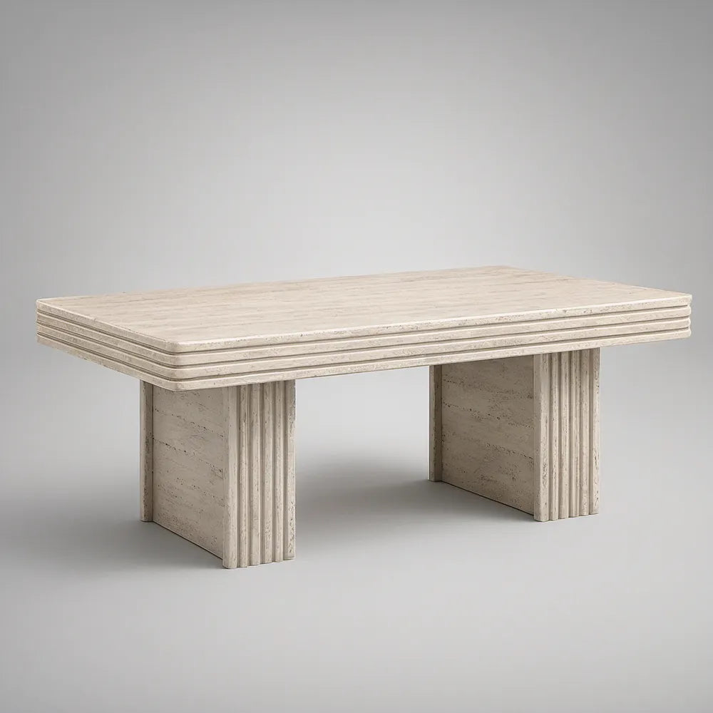 Prostokątny stolik kawowy z naturalnego trawertynu kremowy 120 x 70 x 40 cm