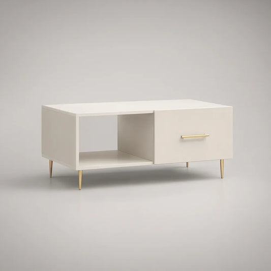 Prostokątny stolik kawowy z szafką MDF biały i złoty 100 x 50 x 45 cm