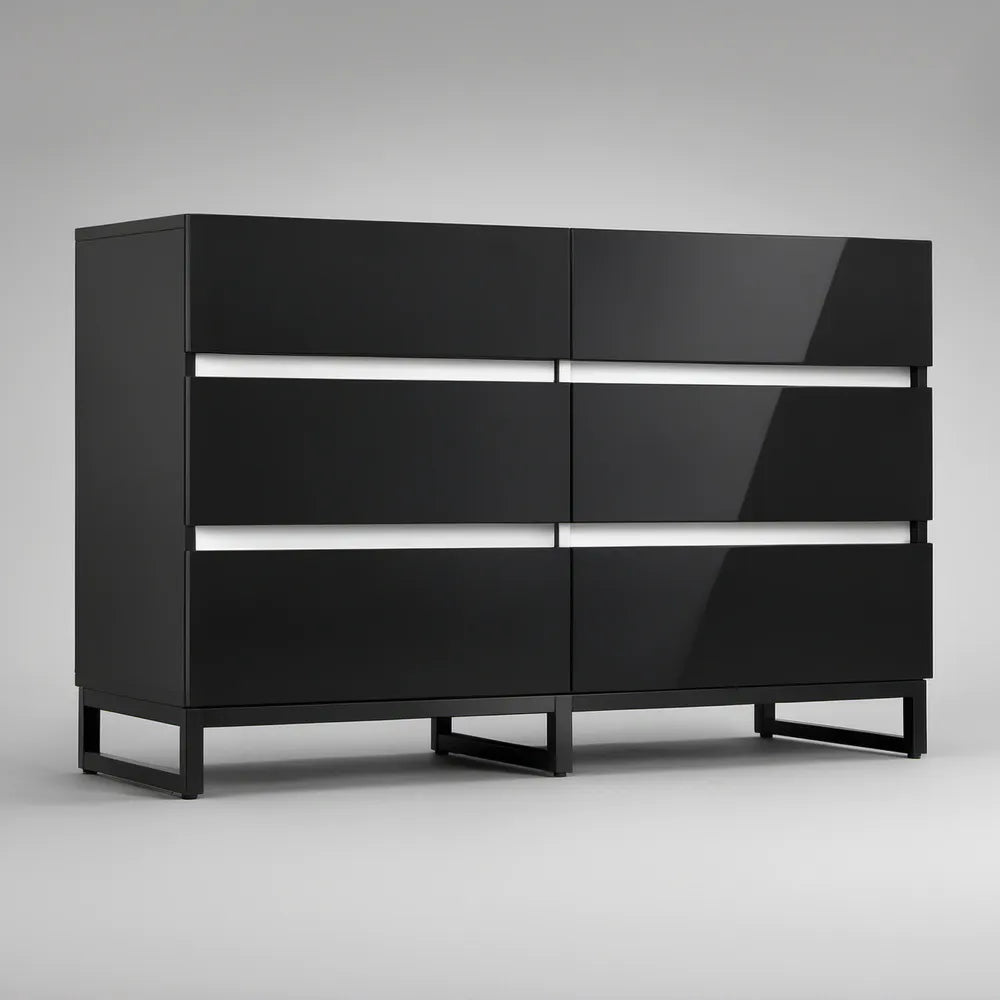Czarna komoda z 6 szufladami 120 x 40 x 80 cm, wysoki połysk