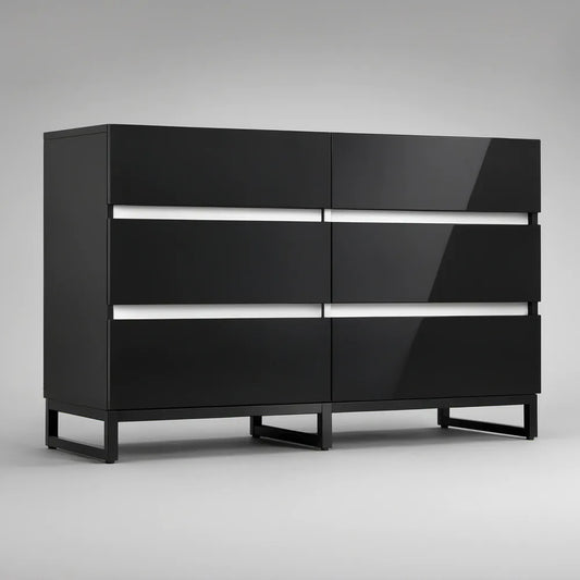 Czarna komoda z 6 szufladami 120 x 40 x 80 cm, wysoki połysk