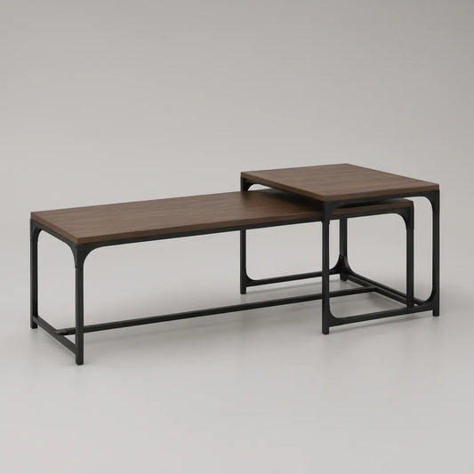 Zestaw 2 prostokątnych stolików kawowych MDF 120 x 60 x 45 cm i 60 x 60 x 55 cm Orzechowy/Czarny