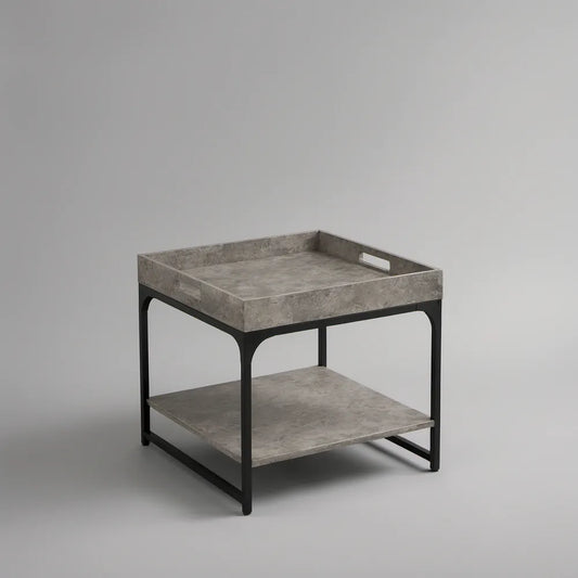 Kwadratowy stolik kawowy z półką 60 x 60 x 55 cm, dekor szarego betonu i czarna stal